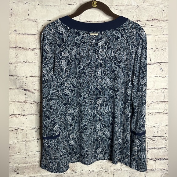 Large Michael Kors blue long flared sleeve paisley top - Picture 4 of 5